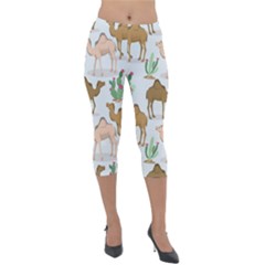 Camels Cactus Desert Pattern Lightweight Velour Capri Leggings  by Wegoenart