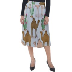 Camels Cactus Desert Pattern Classic Velour Midi Skirt  by Wegoenart