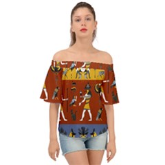 Ancient Egyptian Religion Seamless Pattern Off Shoulder Short Sleeve Top by Wegoenart
