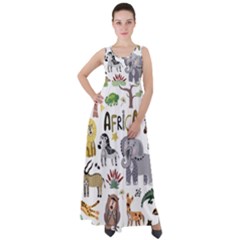 Cartoon African Animals Empire Waist Velour Maxi Dress by Wegoenart