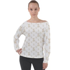 Happy Easter Motif Print Pattern Off Shoulder Long Sleeve Velour Top by dflcprintsclothing