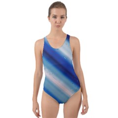Blue White Cut-out Back One Piece Swimsuit by Sparkle