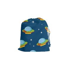 Seamless Pattern Ufo With Star Space Galaxy Background Drawstring Pouch (small) by Vaneshart