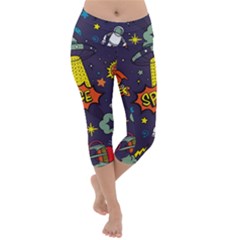 Vector Flat Space Design Background With Text Lightweight Velour Capri Yoga Leggings by Vaneshart