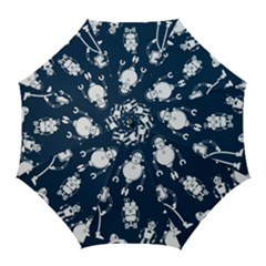 White Robot Blue Seamless Pattern Golf Umbrellas by Vaneshart