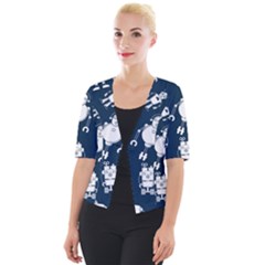 White Robot Blue Seamless Pattern Cropped Button Cardigan by Vaneshart