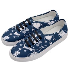 White Robot Blue Seamless Pattern Women s Classic Low Top Sneakers by Vaneshart