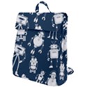 White Robot Blue Seamless Pattern Flap Top Backpack View1