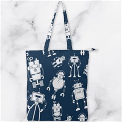 White Robot Blue Seamless Pattern Double Zip Up Tote Bag by Vaneshart