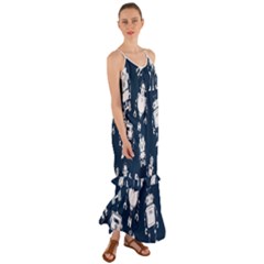 White Robot Blue Seamless Pattern Cami Maxi Ruffle Chiffon Dress by Vaneshart