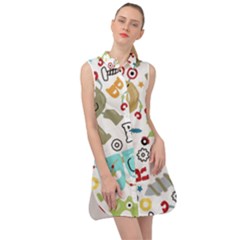 Seamless Pattern Vector With Funny Robots Cartoon Sleeveless Shirt Dress by Vaneshart