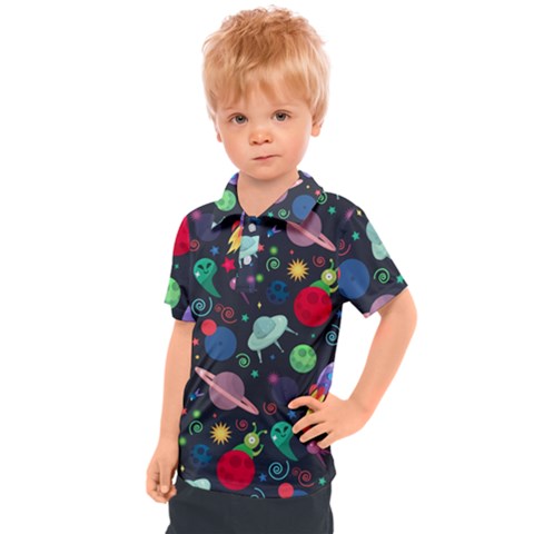 Cosmos Ufo Concept Seamless Pattern Kids  Polo Tee by Vaneshart