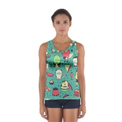Seamless Pattern With Funny Monsters Cartoon Hand Drawn Characters Unusual Creatures Sport Tank Top  by Vaneshart