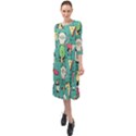Seamless Pattern With Funny Monsters Cartoon Hand Drawn Characters Unusual Creatures Ruffle End Midi Chiffon Dress View1