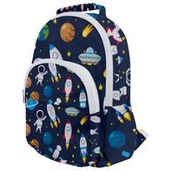 Big Set Cute Astronauts Space Planets Stars Aliens Rockets Ufo Constellations Satellite Moon Rover V Rounded Multi Pocket Backpack by Vaneshart
