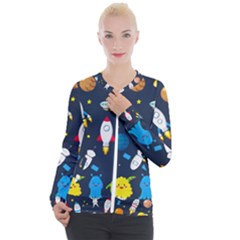Big Set Cute Astronauts Space Planets Stars Aliens Rockets Ufo Constellations Satellite Moon Rover V Casual Zip Up Jacket by Vaneshart