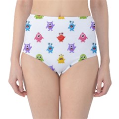 Seamless Pattern Cute Funny Monster Cartoon Isolated White Background Classic High-waist Bikini Bottoms by Vaneshart