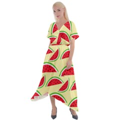 Watermelon Pattern Cross Front Sharkbite Hem Maxi Dress by Vaneshart