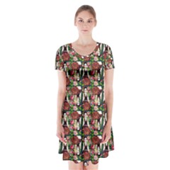 Swimmer 20s Teal Short Sleeve V-neck Flare Dress by snowwhitegirl