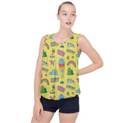 Travel Pattern Bubble Hem Chiffon Tank Top by Vaneshart
