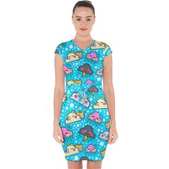Cloud Seamless Pattern Capsleeve Drawstring Dress  by Vaneshart