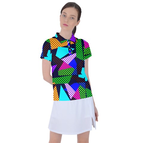 Trippy Blocks, Dotted Geometric Pattern Women s Polo Tee by Casemiro
