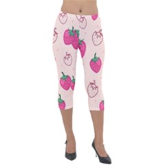 Seamless-strawberry-fruit-pattern-background Lightweight Velour Capri Leggings  by Vaneshart