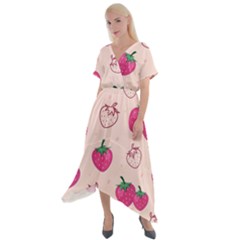 Seamless-strawberry-fruit-pattern-background Cross Front Sharkbite Hem Maxi Dress by Vaneshart