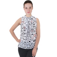 Big-collection-with-hand-drawn-objects-valentines-day Mock Neck Chiffon Sleeveless Top by Vaneshart