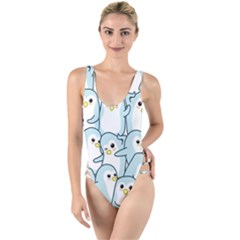 Penguins Pattern High Leg Strappy Swimsuit by Vaneshart