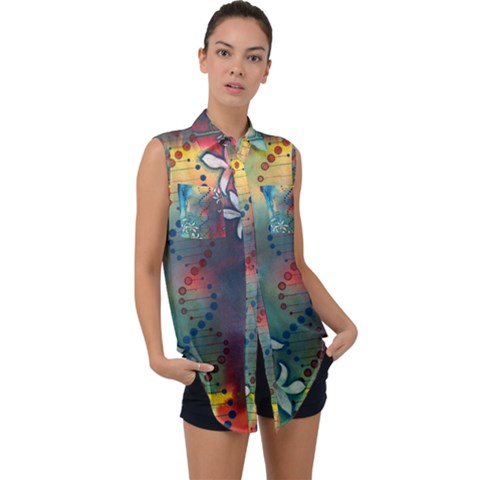 Flower Dna Sleeveless Chiffon Button Shirt by RobLilly