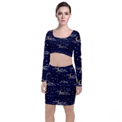 Hand Drawn Scratch Style Night Sky With Moon Cloud Space Among Stars Seamless Pattern Vector Design  Top And Skirt Sets by BangZart