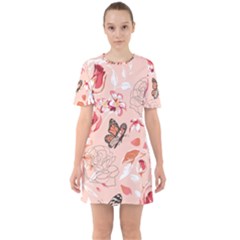 Beautiful Seamless Spring Pattern With Roses Peony Orchid Succulents Sixties Short Sleeve Mini Dress by BangZart