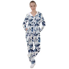 Indigo Watercolor Floral Seamless Pattern Women s Tracksuit by BangZart