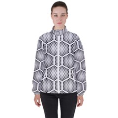 Halftone Tech Hexagons Seamless Pattern Women s High Neck Windbreaker by BangZart