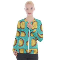 Taco Drawing Background Mexican Fast Food Pattern Casual Zip Up Jacket by BangZart