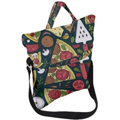 Vector Seamless Pizza Slice Pattern Hand Drawn Pizza Illustration Great Background Fold Over Handle Tote Bag by BangZart