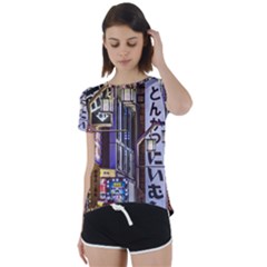 Shinjuku District Urban Night Scene, Tokyo Japan Short Sleeve Foldover Tee by dflcprintsclothing