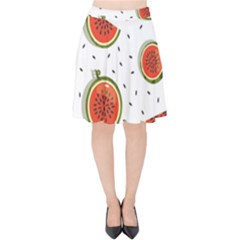 Seamless-background-pattern-with-watermelon-slices Velvet High Waist Skirt by BangZart