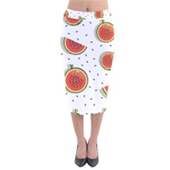 Seamless-background-pattern-with-watermelon-slices Velvet Midi Pencil Skirt by BangZart