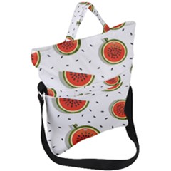 Seamless-background-pattern-with-watermelon-slices Fold Over Handle Tote Bag by BangZart