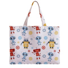 Cute Cartoon Robots Seamless Pattern Zipper Mini Tote Bag by BangZart