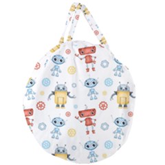Cute Cartoon Robots Seamless Pattern Giant Round Zipper Tote by BangZart