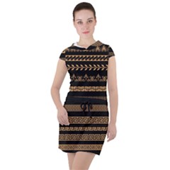 Set Antique Greek Borders Seamless Ornaments Golden Color Black Background Flat Style Greece Concept Drawstring Hooded Dress by BangZart