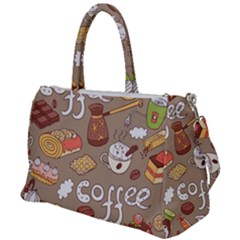 Vector Seamless Pattern With Doodle Coffee Equipment Duffel Travel Bag by BangZart