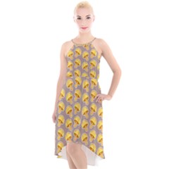 Yellow Mushroom Pattern High-low Halter Chiffon Dress  by BangZart