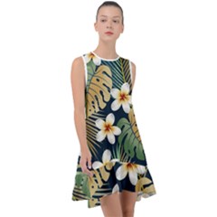 Seamless Pattern With Tropical Flowers Leaves Exotic Background Frill Swing Dress by BangZart