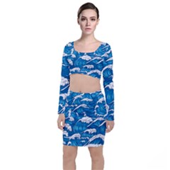 Storm Waves Seamless Pattern Raging Ocean Water Sea Wave Vintage Japanese Storms Print Illustration Top And Skirt Sets by BangZart