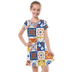 Mexican Talavera Pattern Ceramic Tiles With Flower Leaves Bird Ornaments Traditional Majolica Style Kids  Cross Web Dress by BangZart