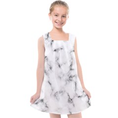 White Faux Marble Texture  Kids  Cross Back Dress by Dushan